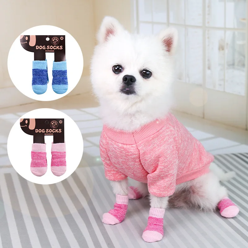 

4 Pcs/set Pet Dog Shoes for Small Medium Dogs,Winter Cotton Anti-slip Cartoons Shoe Socks,Chihuahua Non-slip Inverted Shoe Cover