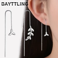 bayttling silver color long tassel earrings fine leaf drop earrings for woman lady glamour wedding party gift jewelry
