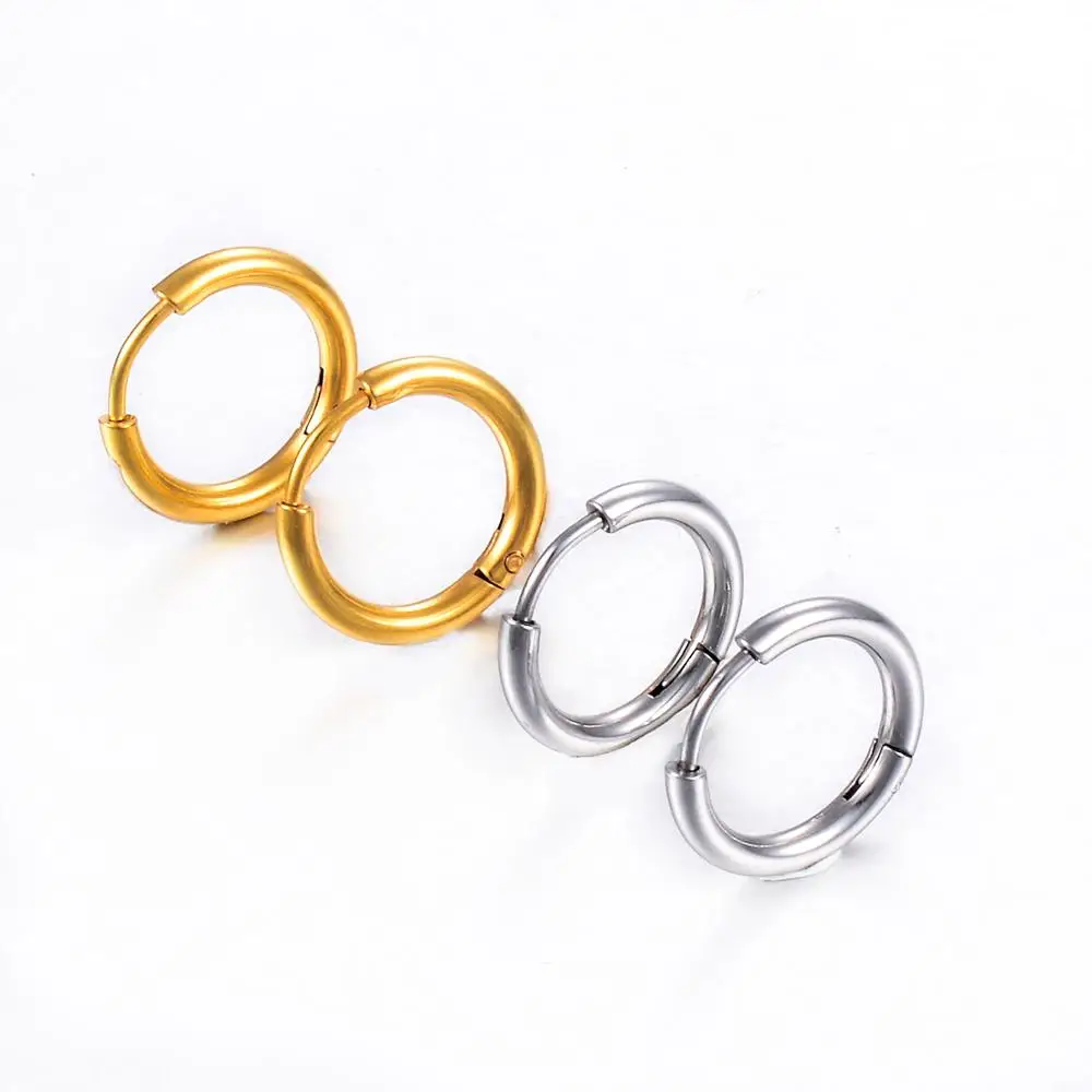 Width 2.5mm Stainless Steel 1 Pair Minimalist Earring Gold Color Tiny Round Circle 8/10/12/14mm Fashion Jewelry