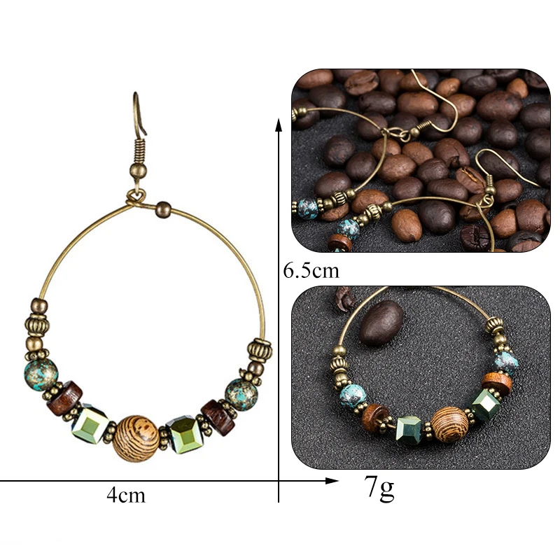 Модные антикварные серьги 2018 Boho Big Hoop Drop Серьги для женщин подарок / Женские