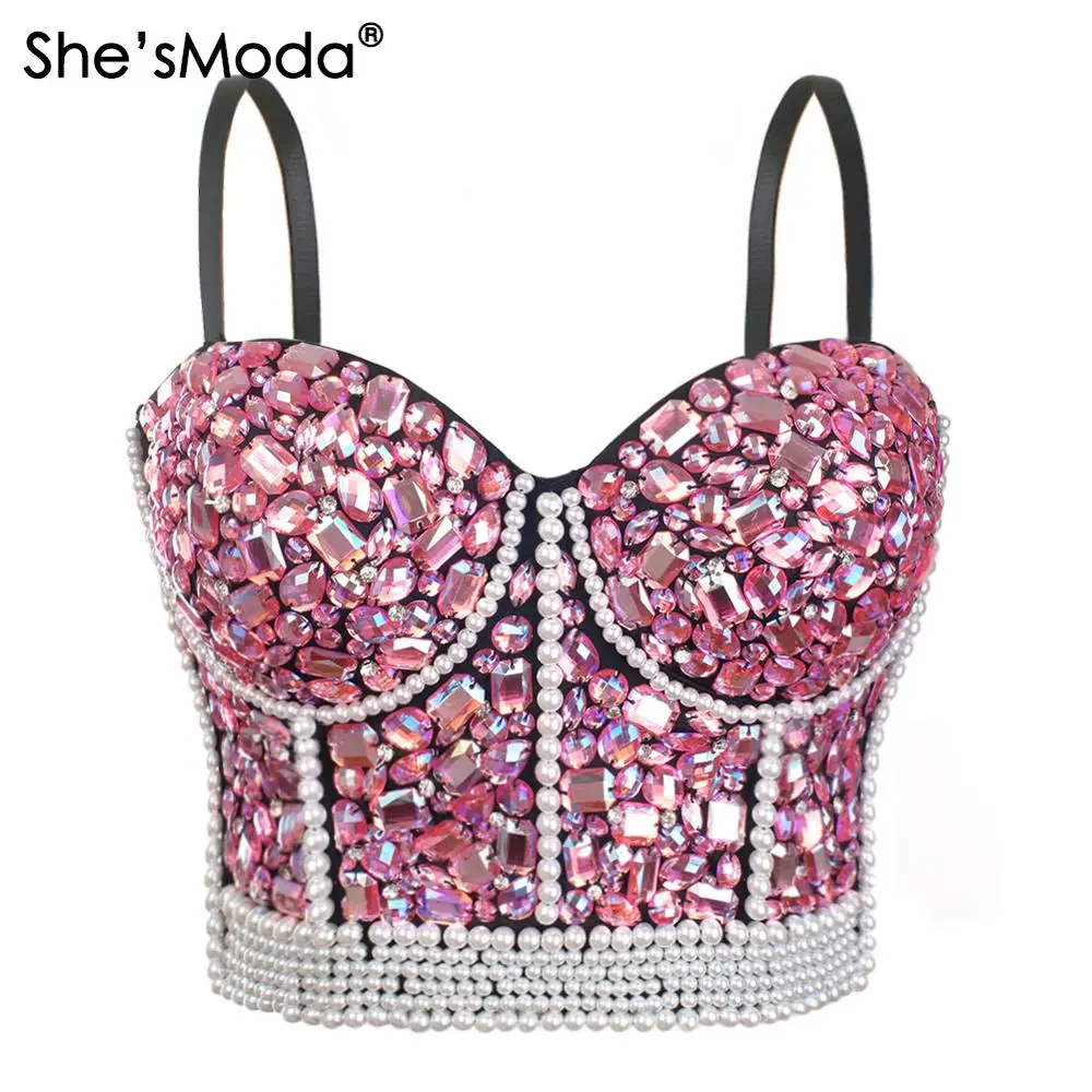 Женский бюстгальтер Бралетт She'sModa с фиолетовыми стразами бусинами жемчугом и