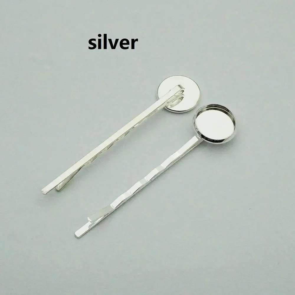 10pcs/lot high quality 12mm Multicolor Plated Copper Material Hairpin Hair Clips Hairpin Base Setting Cabochon Cameo