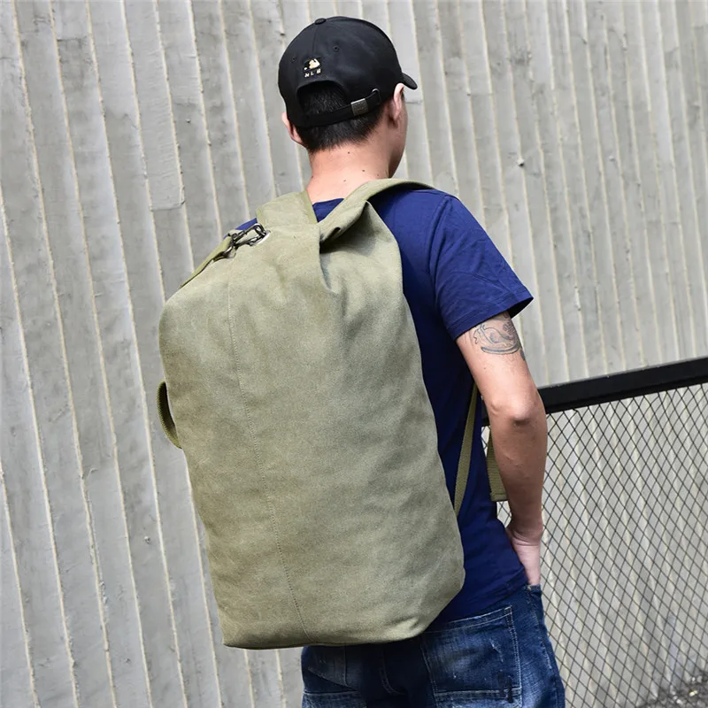 

Men Canvas Backpack Large Capacity Solid Color Casual Travel Bag Teenages Bucket New Backpack Fashion