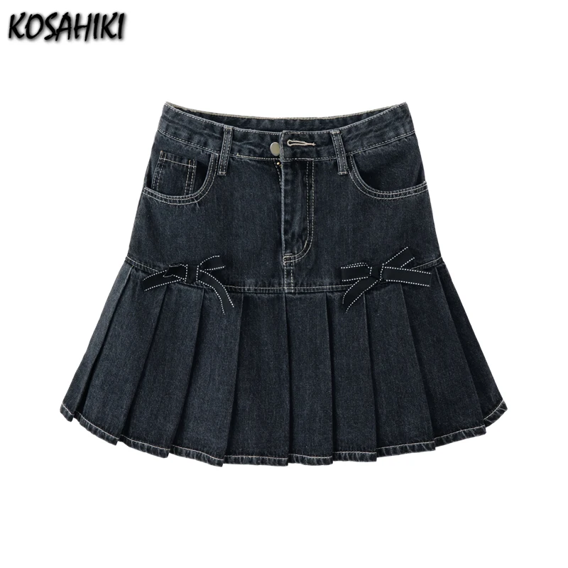 

KOSAHIKI Harajuku Punk Y2K Denim Mini Pleated Skirt Ladies Summer High Waist Jeans Shorts Skirts Women Ruffles Fashion Korean