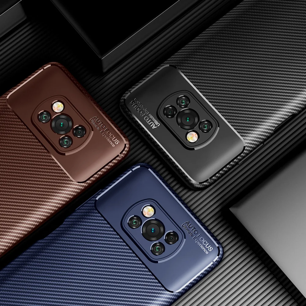 

Деловой карбоновый чехол для Xiaomi POCOPhone X3 NFC, чехол для Mi POCOPhone X3, силиконовый мягкий чехол из ТПУ для POCOPhone X3, чехол-бампер