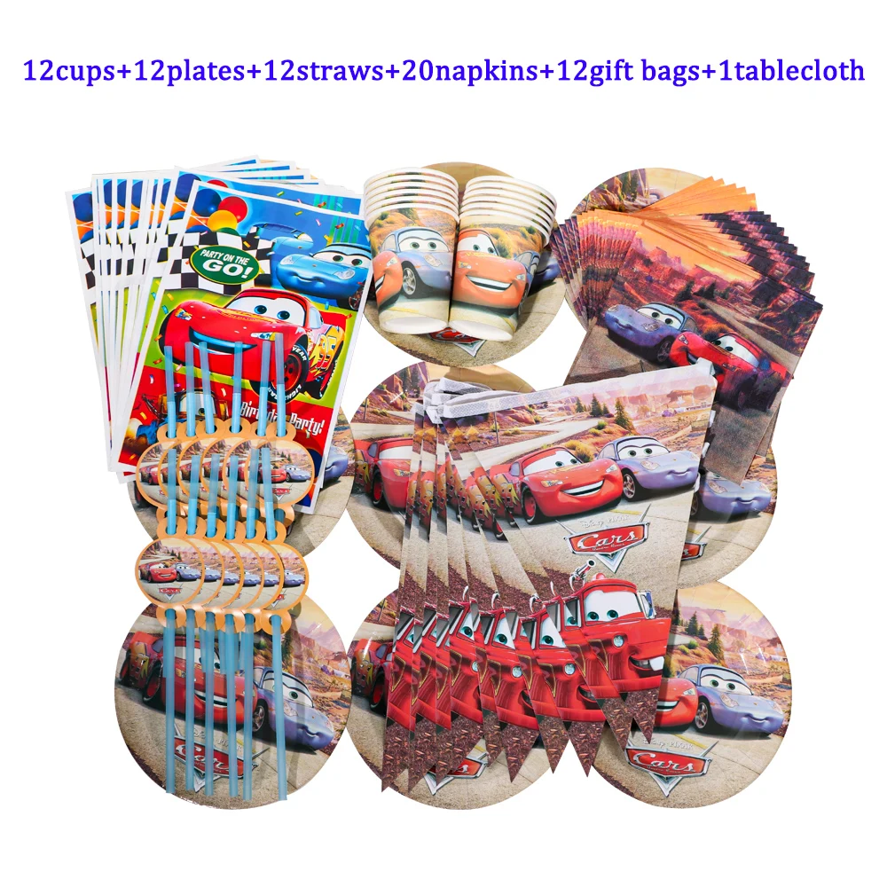 

Disney Lightning McQueen Cars Party Disposable Tableware Paper Cups Plates Napkins Birthday Decorations 69Pcs Baby Shower Gifts