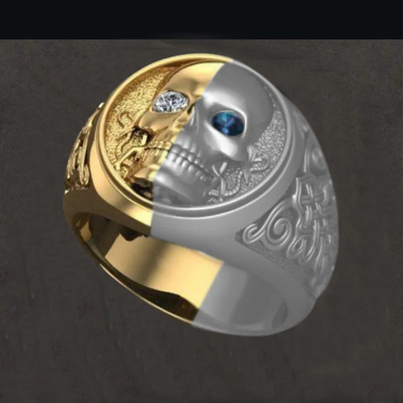 

Hip Hop Vintage Stainless Steel Men Ring Gothic Punk Party Jewelry Gold/Silver Color Skull Biker Rock