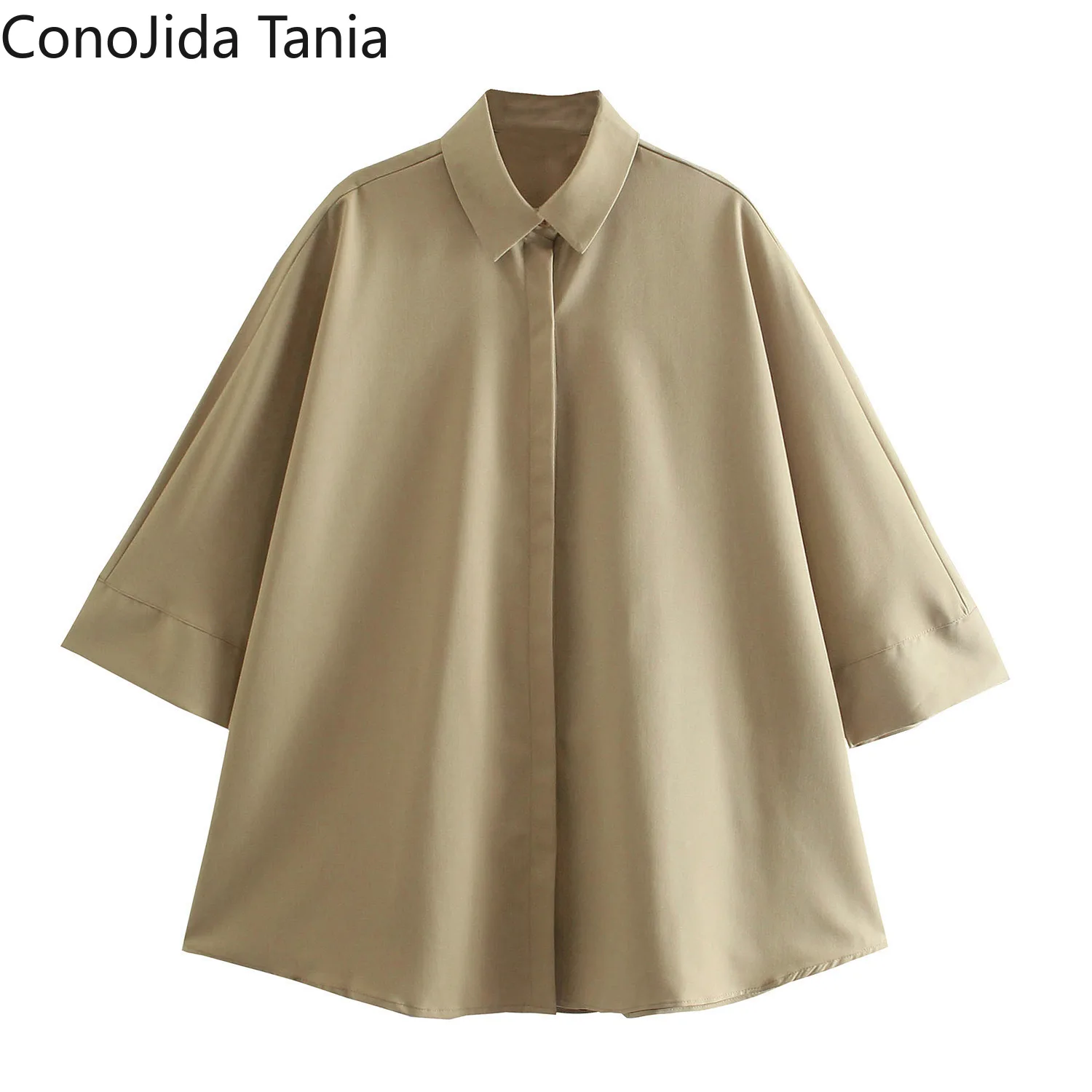 

European and American Women's Summer New Simple Loose Lapel Seven-point Sleeve Shirt