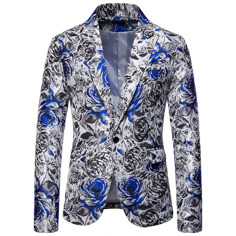 

Men's Color Flower Embroidery Bar Fashion Evening Party Suits Male Singer Star Performance Blazer Coat Men Prom Banquet Suits
