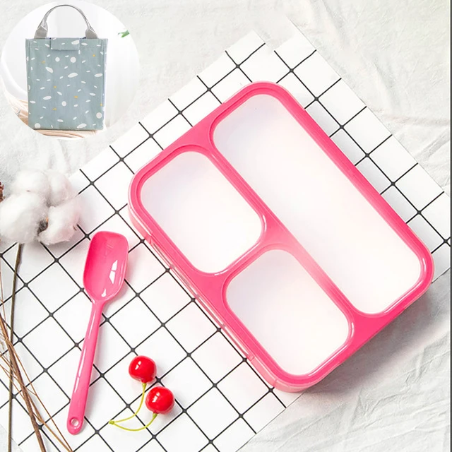 Rose red and bag MICCK Ланч-бокс для детей с отсеком Microwavable контейнер для хранения еды новые отсеки герметичные тепловой Bento box - Цвет: Rose red and bag