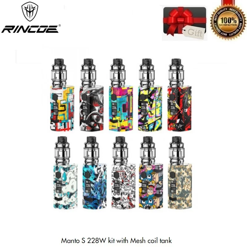 Оригинальный набор Rincoe Manto S Mesh 228 Вт Vape Box Mod с 6 мл Metis смесительный резервуар