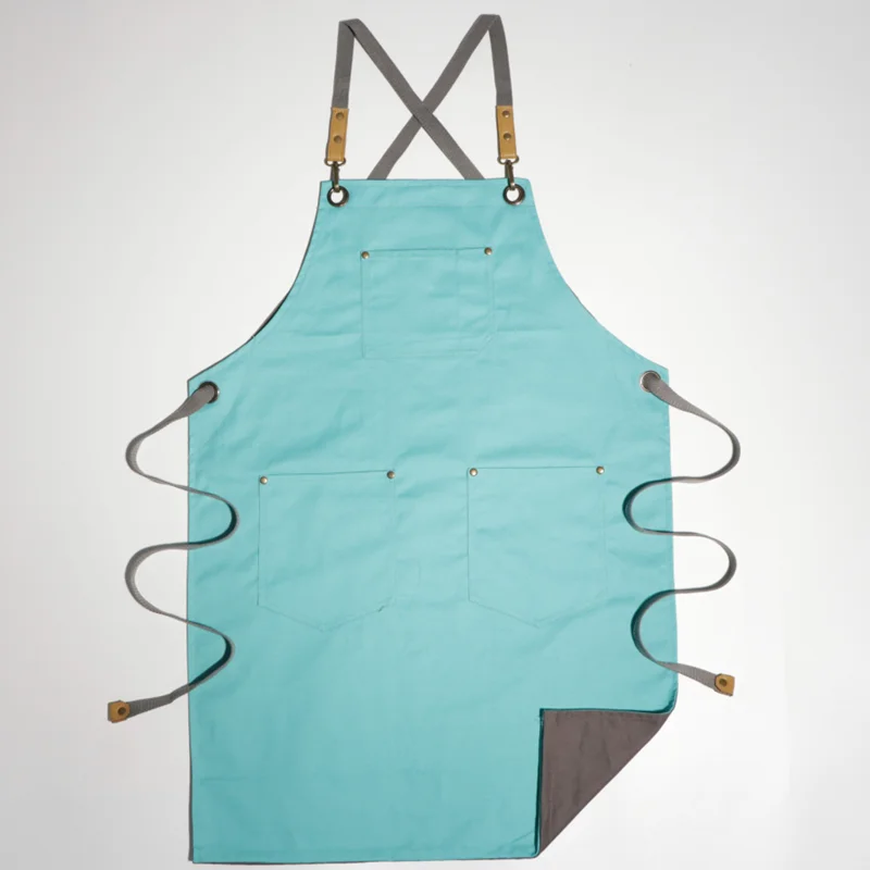 Рабочий Фартук унисекс хлопковый саржевый серый и зеленый нагрудник Кухонные