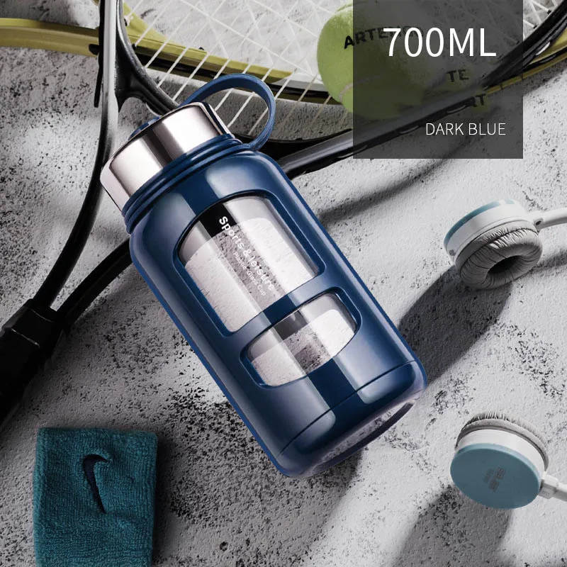 blue 700ml JOUDOO 700 мл 1000 мл портативные стеклянные бутылки для воды открытая космическая бутылка Спортивная бутылка для воды герметичная велосипедная альпинистская Подарочная 35 - Цвет: blue 700ml