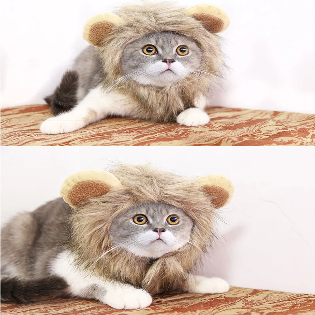 Новейший популярный костюм для домашних животных, парик льва для кошек, собак, одежда на Хэллоуин, нарядное платье с ушками, зимняя теплая одежда для домашних животных