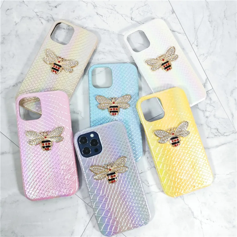 

Fashion 3d Metal Bee Soft Case For Iphone 11 12 Pro Max 7 8 Plus Xr X Xs Se 2020 Colorful Snakeskin Pattern Phone Cover Fundas