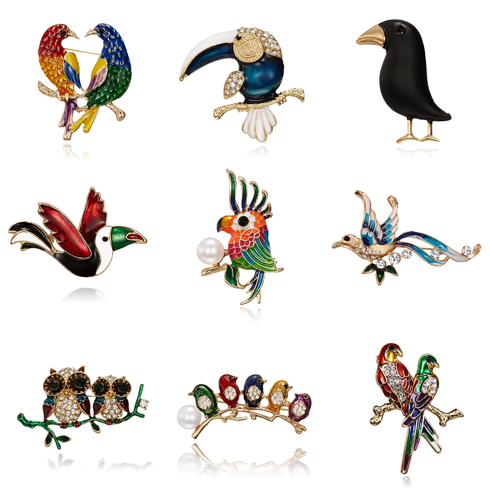 New Design Lovely Crow Brooch Enamel Owl Bird Brooches for Women Men High Quality Rhinestones Animal Jewelry Collar Pins Gift | Украшения и