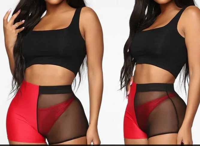 Sexy Green Black Mesh Patchwork See Through High Waist Short Booty Shorts Women Summer Joggers Ladies Bodycon Slim Biker | Женская