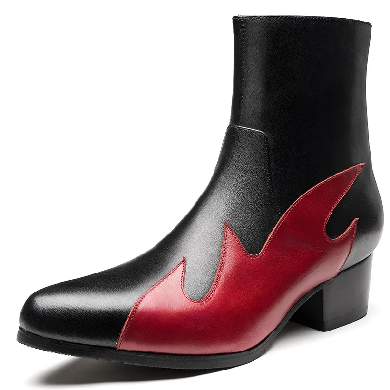 

Autumn and winter fashion men's pointed toe leather boots expert boots top layer cowhide mid-tube men's boots increase boots