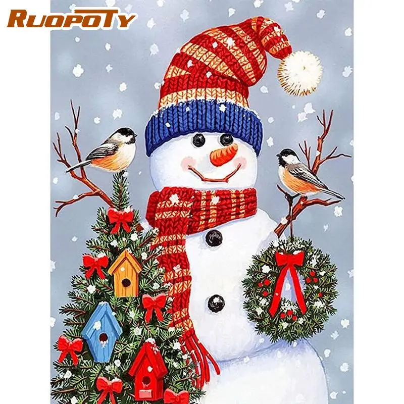 

RUOPOTY Acrylic snowman christmas Painting By Numbers figure christmas Framless DIY pictures by numbers On Canvas Frameless Home