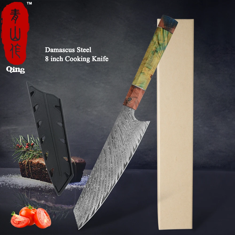 Qing 8 дюймов 67 слоев дамасский кухонный нож шеф-повара японские кухонные ножи для