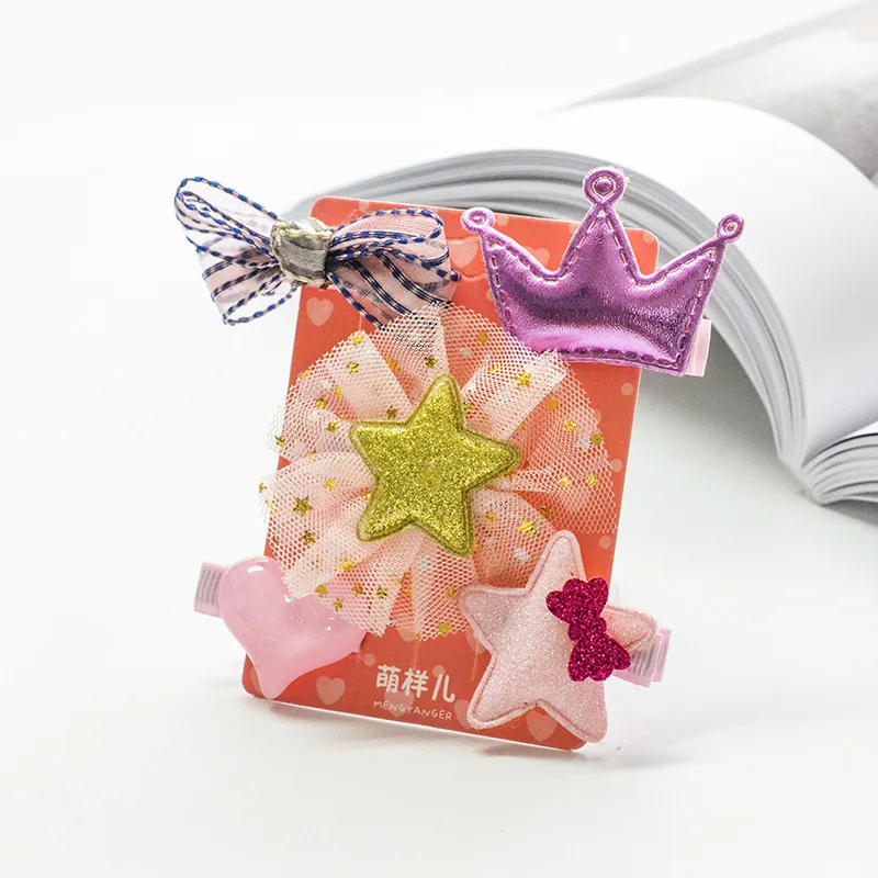 Children's hairpin set hair accessories 5PCS/SET baby flowers bow side clip girls crown all-inclusive cloth side clip