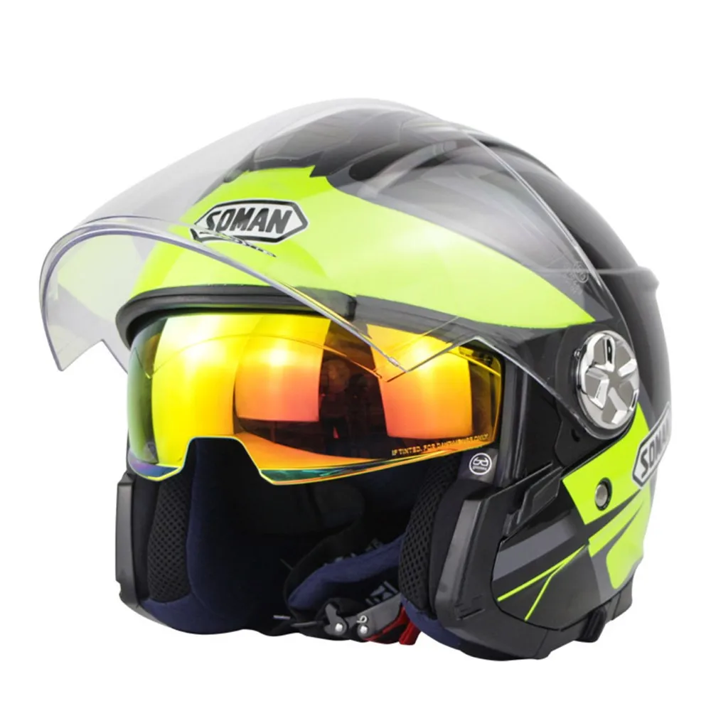 

SOMAN Motorcycle Helmet 3/4 Half Helmet Men and Women Four Seasons Half Covered Double Lens Electric Motorcycle Helmet