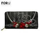 Кошелек FORUDESIGNS женский в готическом стиле с черепом, удлиненный клатч из искусственной кожи для наличных и карт, роскошный держатель, бумажник для женщин