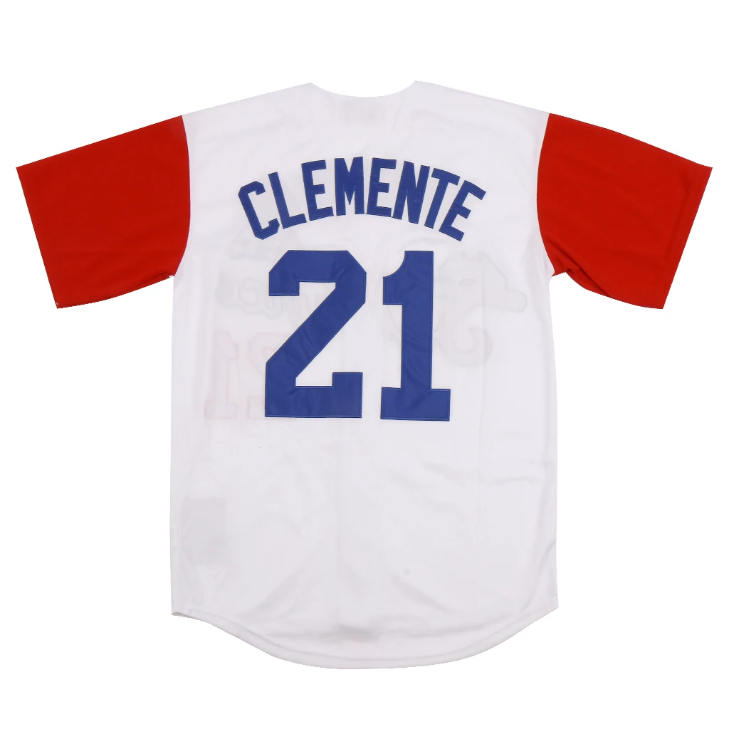 Джерси Santurce Crabbers 21 Clemente бейсбольные цветные белые вышивки высокое качество