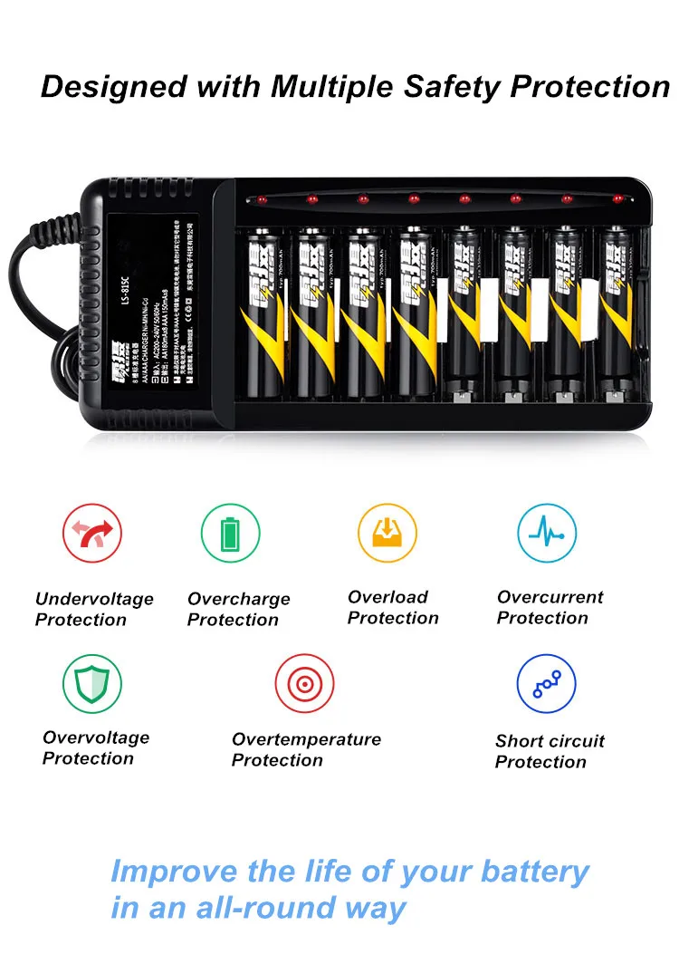 Leise 8 слотов зарядное устройство для аккумуляторов AA AAA Ni-CD Ni-MH 2a 3a аккумуляторная батарея Быстрая зарядка указывающий светильник