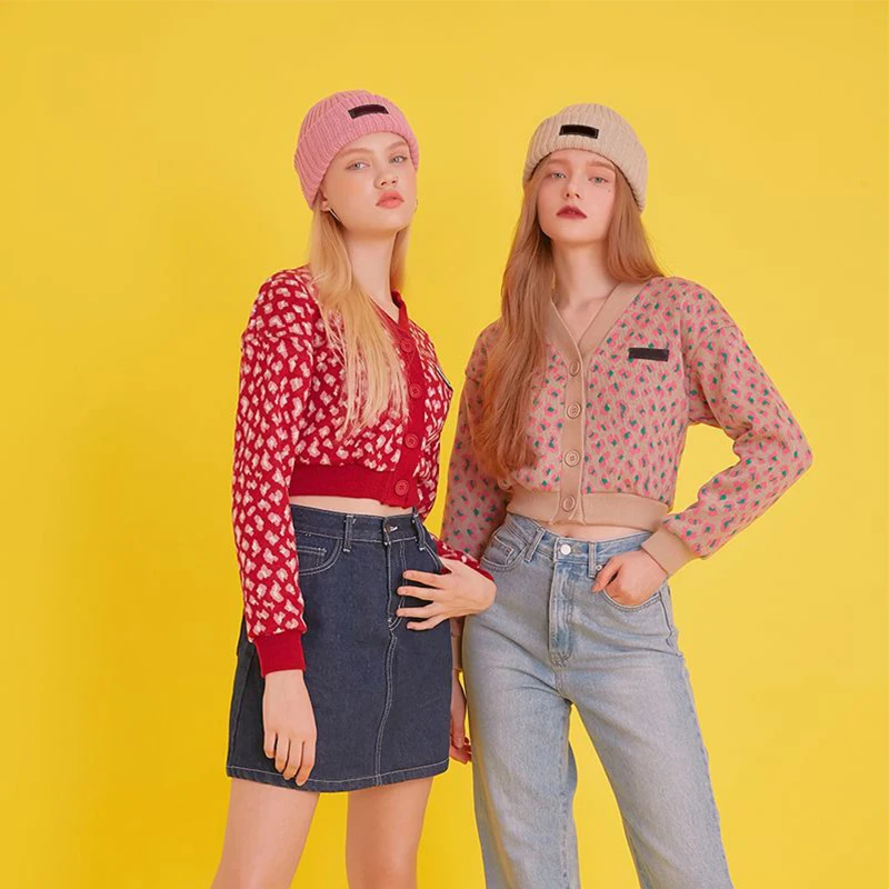 Весенне-осенний Новый вязаный кардиган с принтом в Корейском стиле коллекция 2020