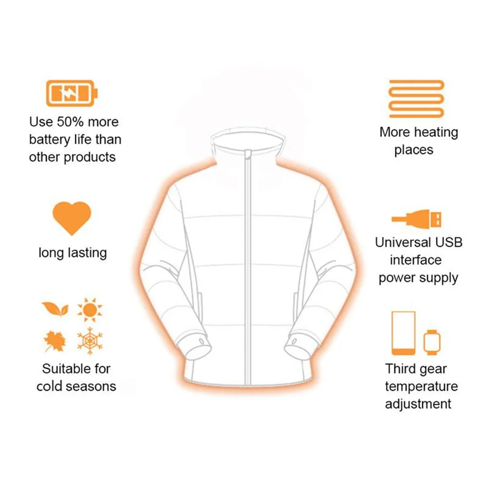 Heated Jacket Thicken Heated Coat Lightweight Soft Shell Heated Jacket USB Charging Electric Washable For Skiing Camping fishing