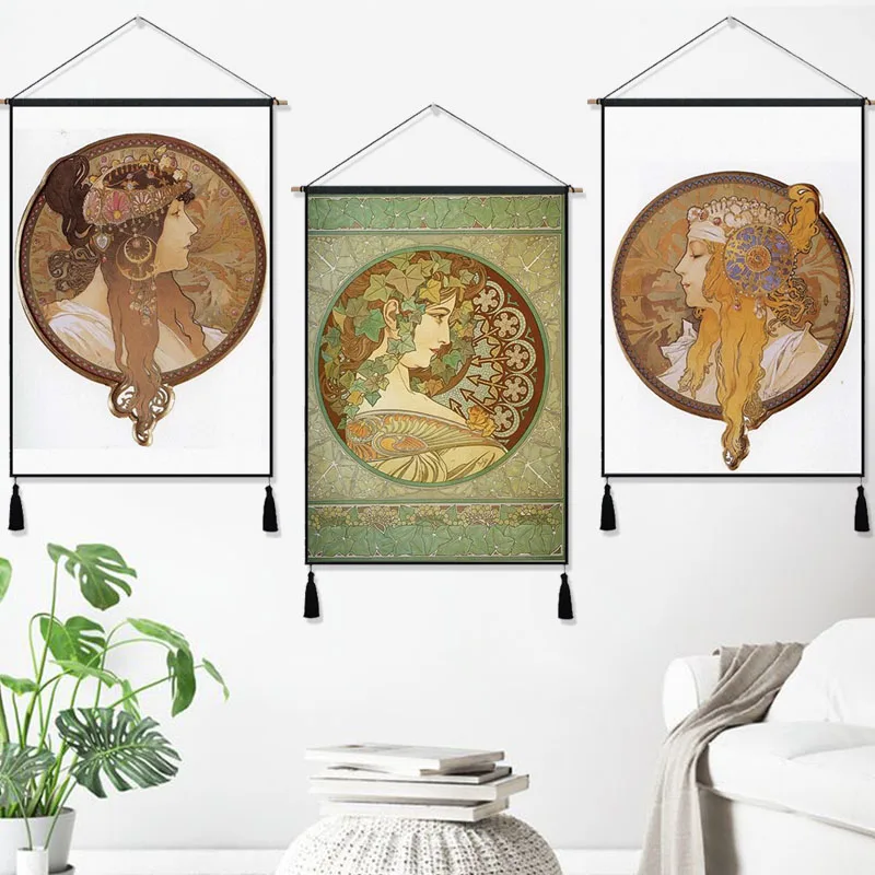 Alphonse Мария муча богиня оливковой ветки греческая висячая ткань хлопковая линия