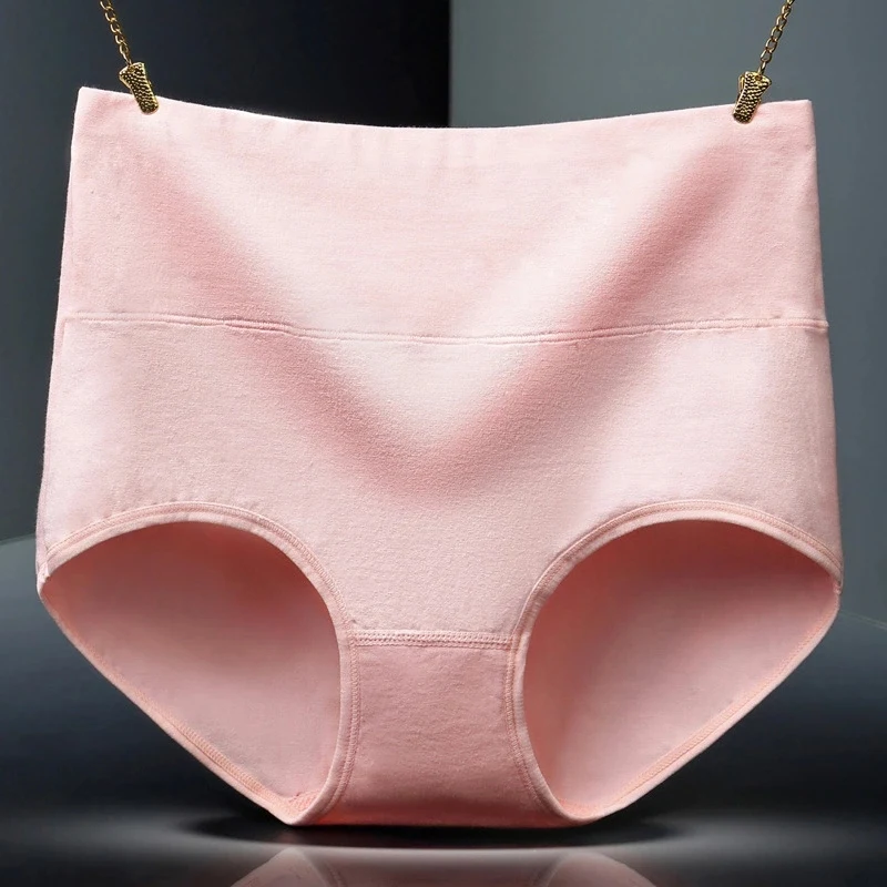 Pink Женские хлопковые трусики, бесшовное нижнее белье, сексуальные трусики с высокой талией, женские колготки, трусики, женское нижнее белье размера плюс 2XL - Цвет: Pink