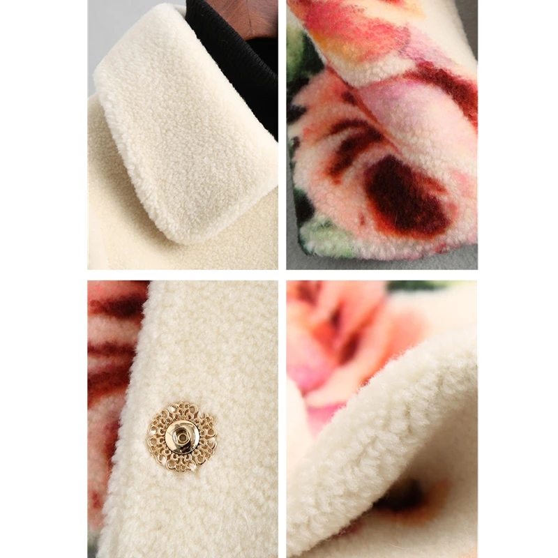 

Coat Fur Real Women Wool 2021 Winter Fashion Print Sheep Shearing Coats Thick Long Jacket Female Parka High Quality Cothes Tops