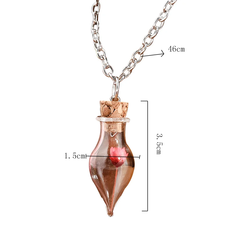 Hot Fashion Dry Flower Inside Lucky Glass Bottle Wishing Pendant Necklace Jars Cork Vial DIY Pendants Gift | Дом и сад