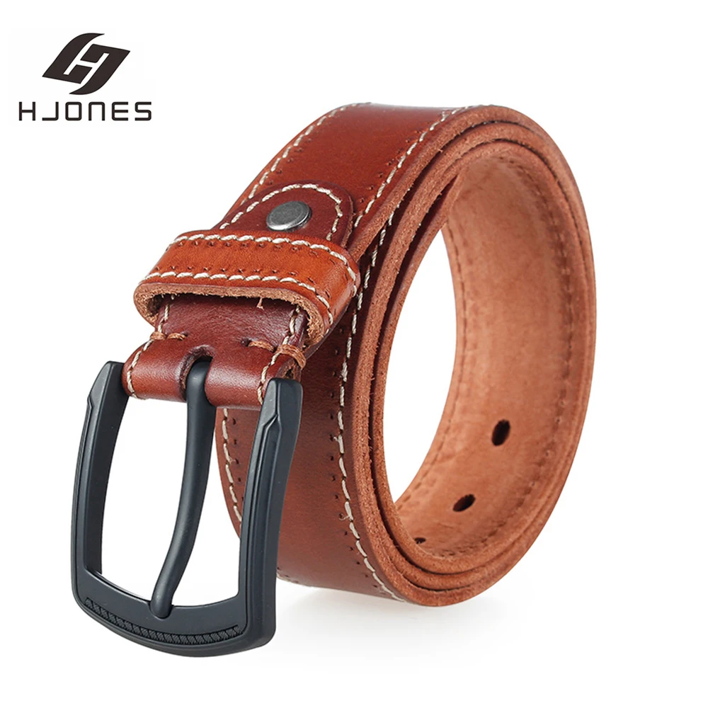 

HJones Genuine Men Leather Belt Classic Style Luxury Brand Pin Buckle Top Full Grain Manual Fashion Unique Design PK1307