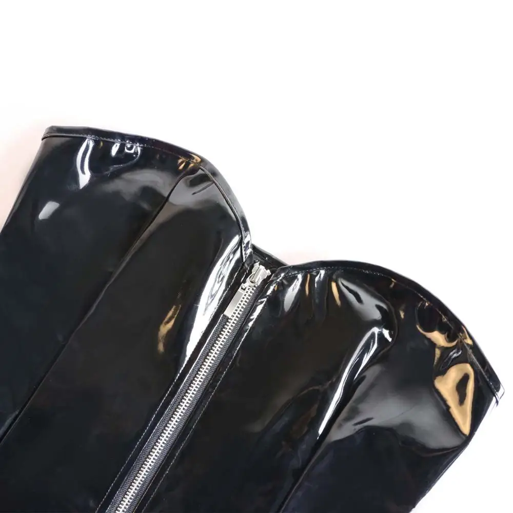 Женское готическое мокрое платье без бретелек черное из ПВХ на молнии клубная