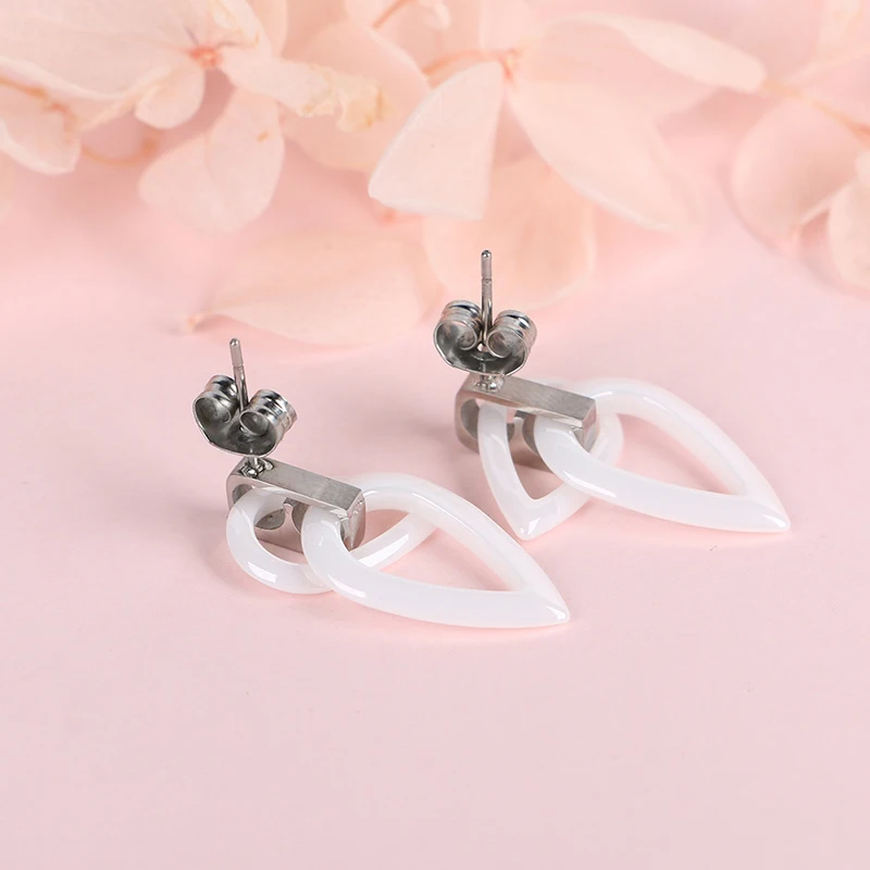 Двойные керамические треугольные серьги Tud Классические черные белые элегантные