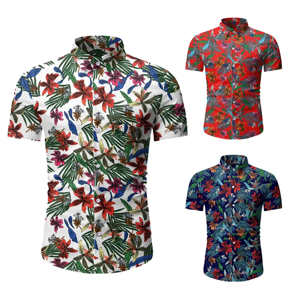 

Fashion Men Casual Summer Floral Printed Button Short Sleeve Hawaiian Shirts Tops Retro Loose Beach Clothing Plus Size#g3