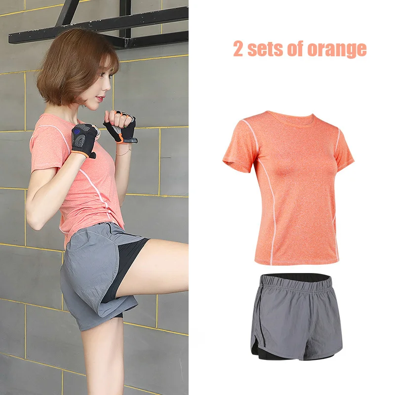 2 sets of orange 3 5 шт. Набор для йоги для женщин одежда Бюстгальтер Спортивный Бег Фитнес Женская футболка одежда для фитнеса тренировочный спортивный костюм набор - Цвет: 2 sets of orange 3