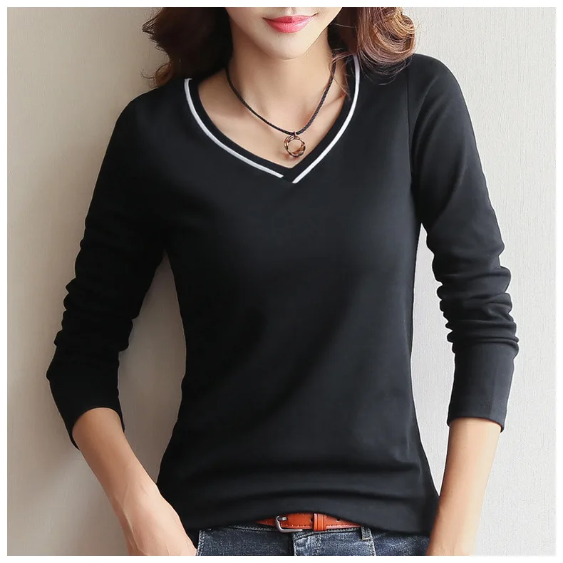 

DIY Personalized customization High Quality Cotton Long Sleeve t Shirt Top V Neck Slim Shirt Custom Logo Printed Yext Name