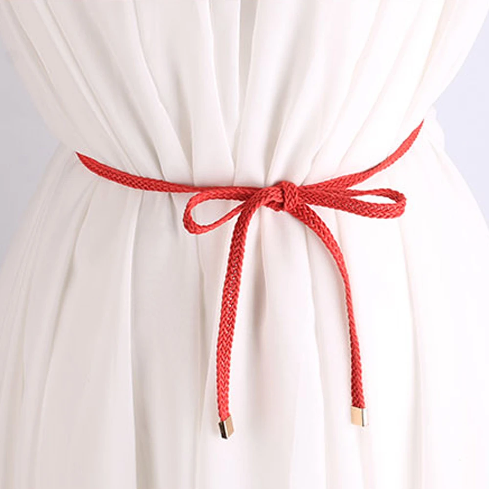 Кожаный повседневный тонкий ремень женский модный плетеный стильный пояс