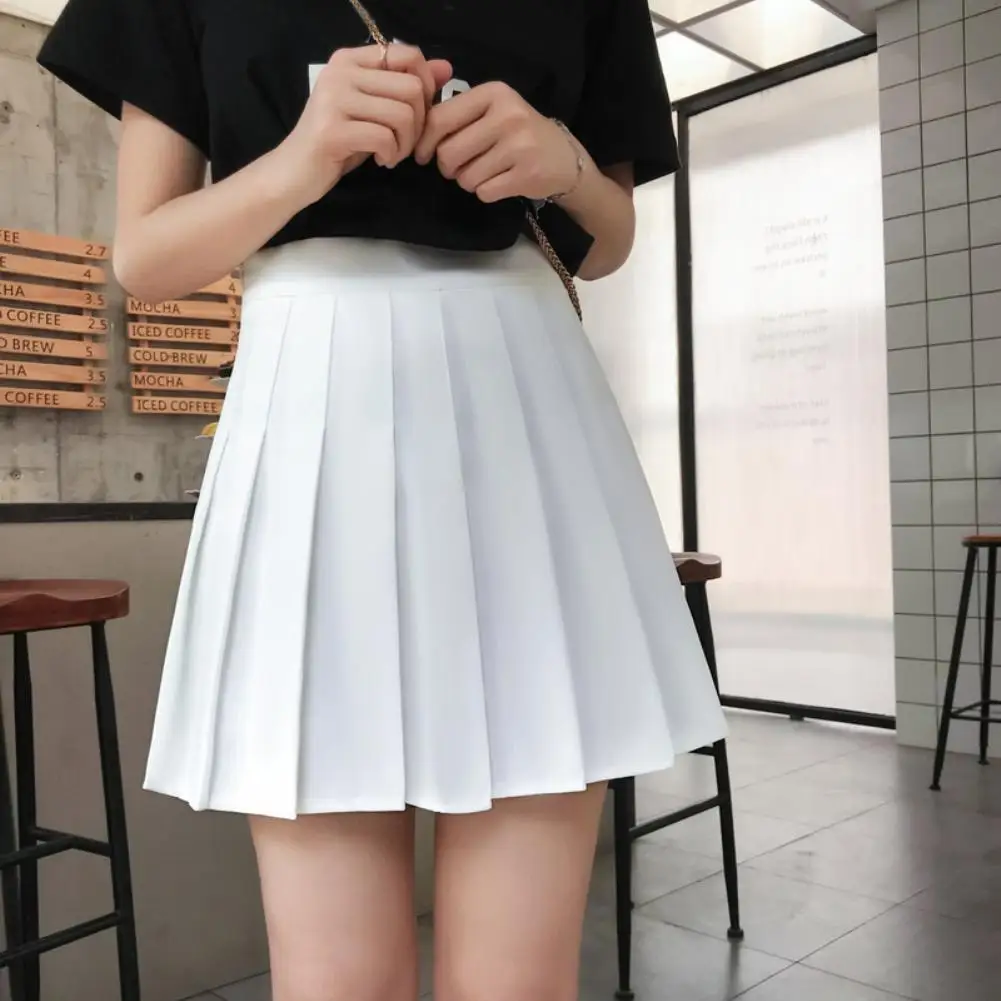 

Casual Women Solid Color High Waist Flared Pleated A Line Mini Skater Skirt