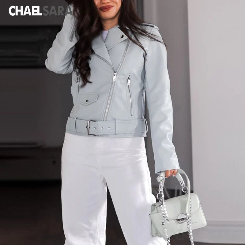 Весна Осень 2020 куртка из искусственной кожи Pu женская фиолетовая на молнии