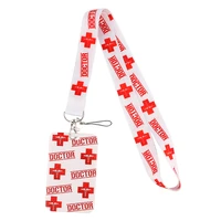 1pcs zf3385 doctor red cross lanyard id card holder bus card holder staff lanyard for keys phone diy hang rope