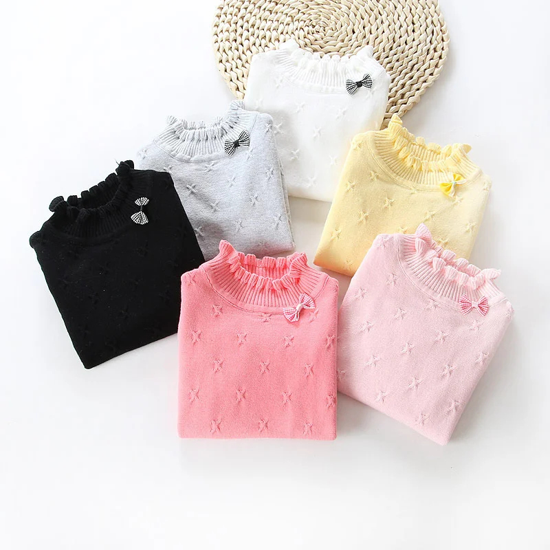 

New product casual solid color cotton kids knit bottoming shirt fashion girls high neck kids sweater кофта для девочки