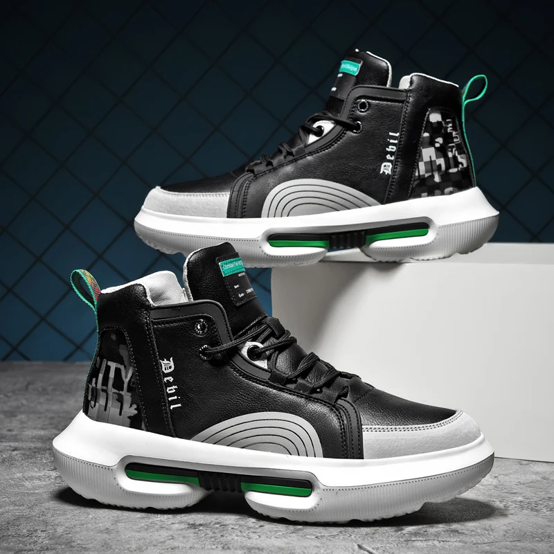 

New Men's Sneakers Mid-Top Anti-Slip Running Sport Shoes Unisex Light Soft Shoes PU Leather Sneakers for Men 2021