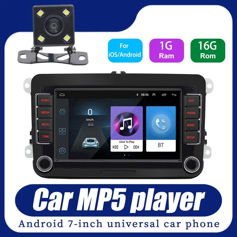 

Автомобильный GPS-радиоприемник, 7-дюймовый навигатор, 2 Din, Bluetooth-совместим, 1 + 16 ГБ, Android, мультимедийный плеер для Golf, Passat, с камерой, mp5-плеером