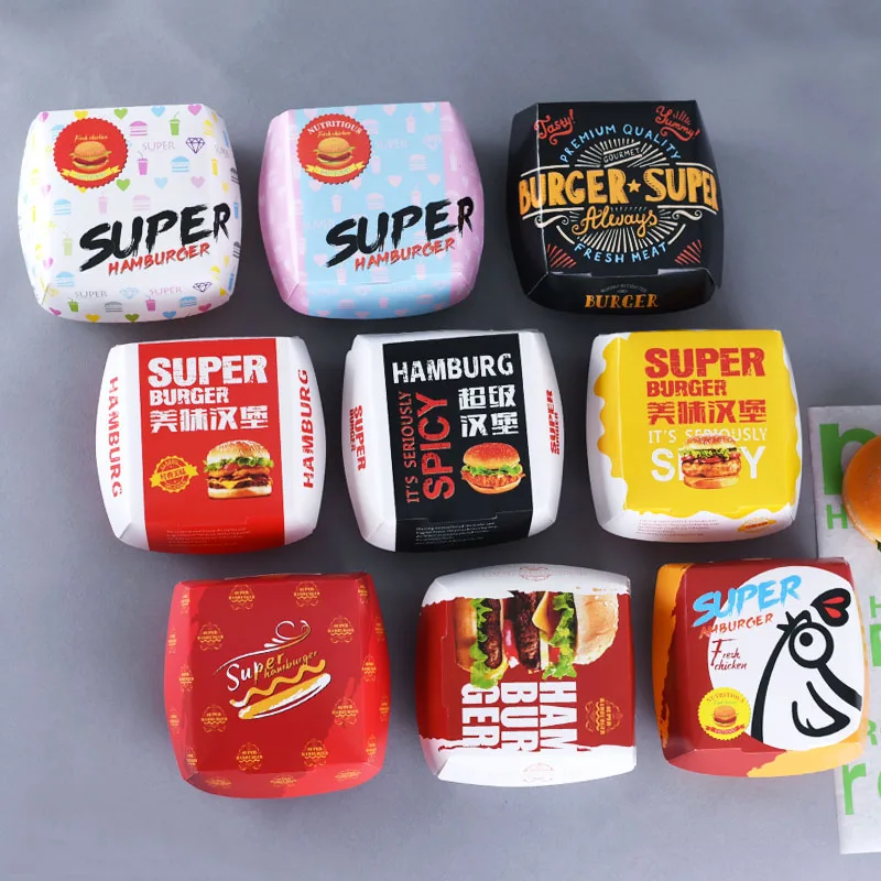 100 шт. упаковочная коробка для гамбургеров белая карта креативный выпечки