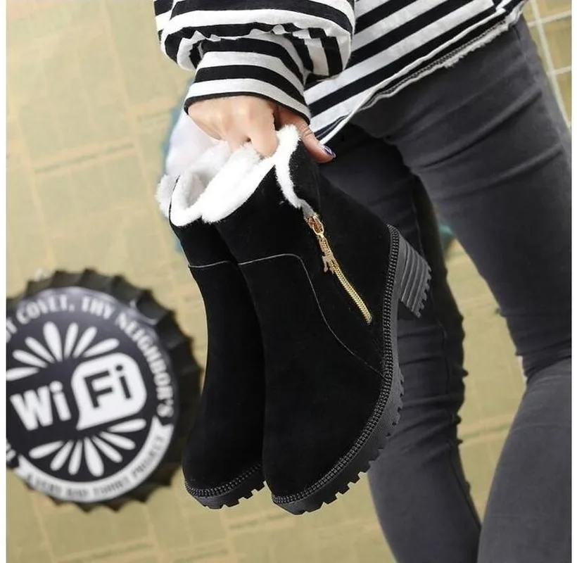 

New Women Boots Winter Shoes Plus Size Hot Platform Female Warm Botas Mujer Booties Ankle For Women Snow Boots Black